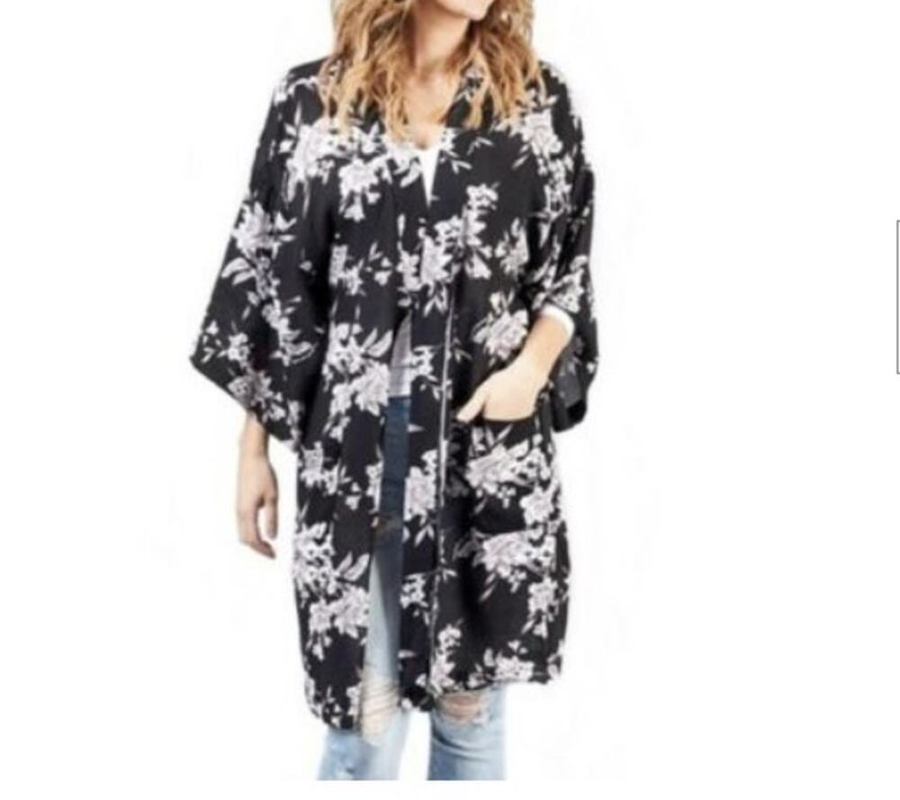 Spiritual Gangster Maya Kimono Shrug Duster Floral One Size OS S - XL Black